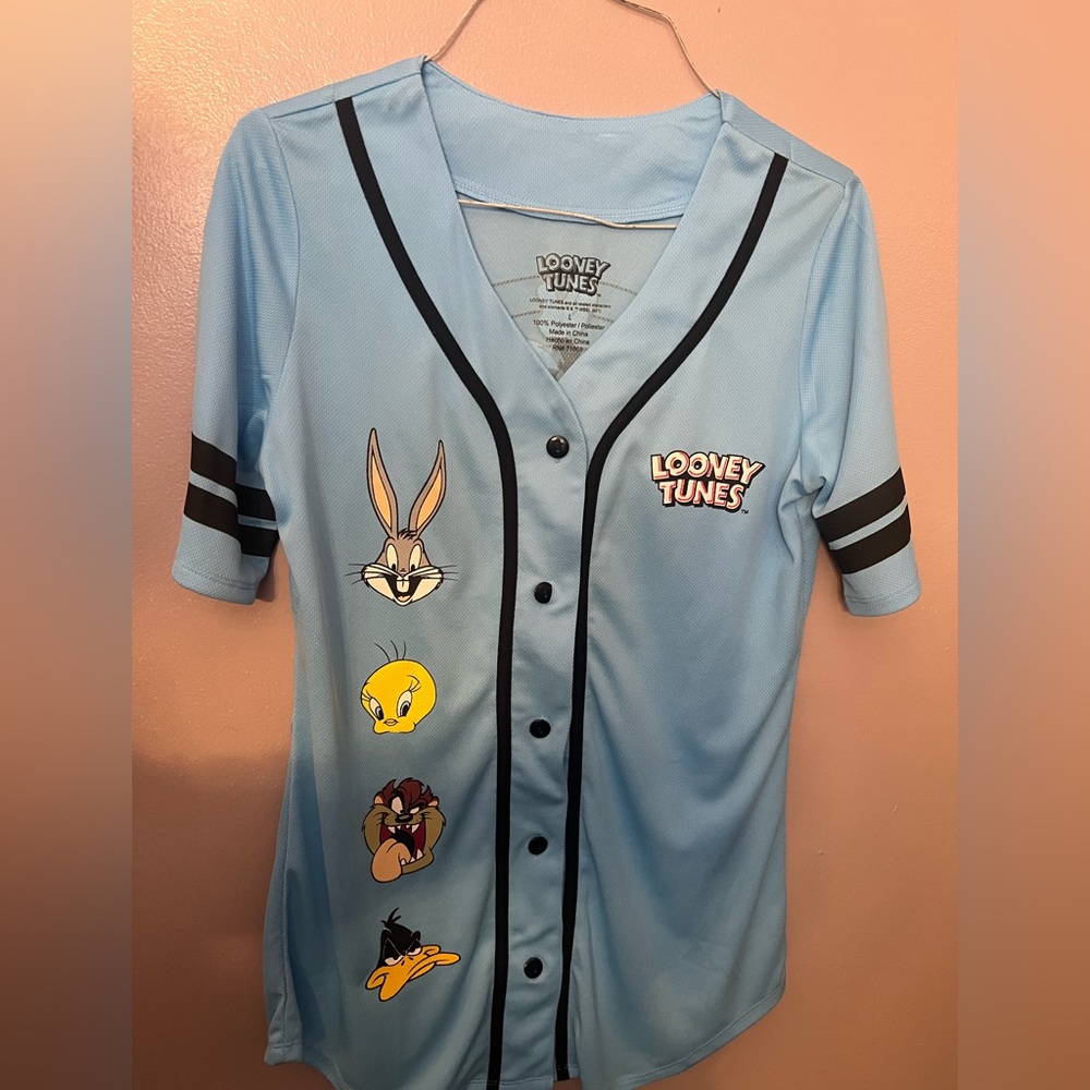 Warner Bros. Looney Tunes Light Blue Adult Jersey Size L Like New